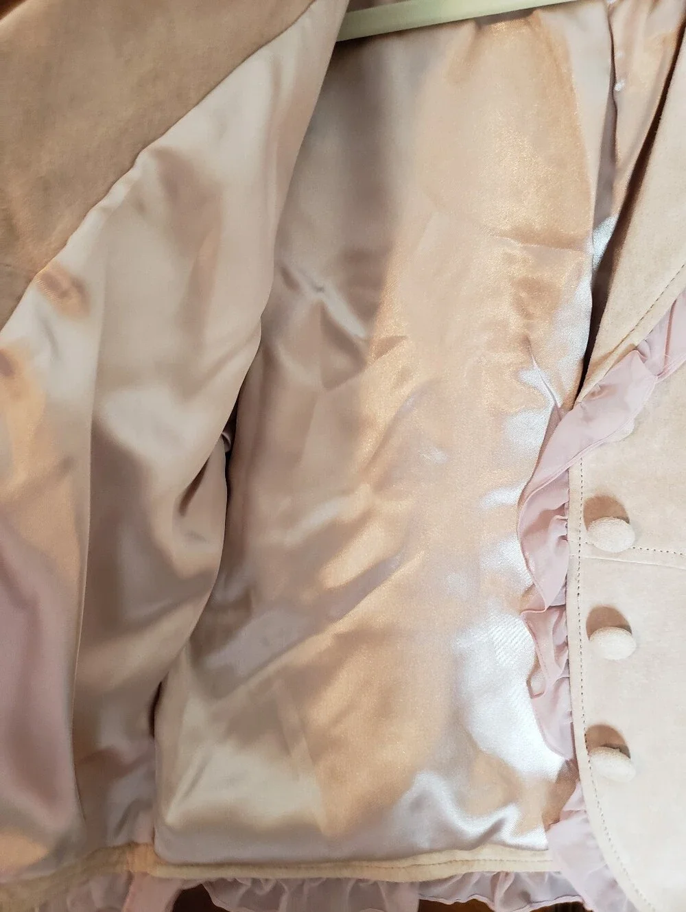 Margaret Godfrey Vintage Pink Suede  Leather Ruffle Trim Blazer Jacket Sz 12